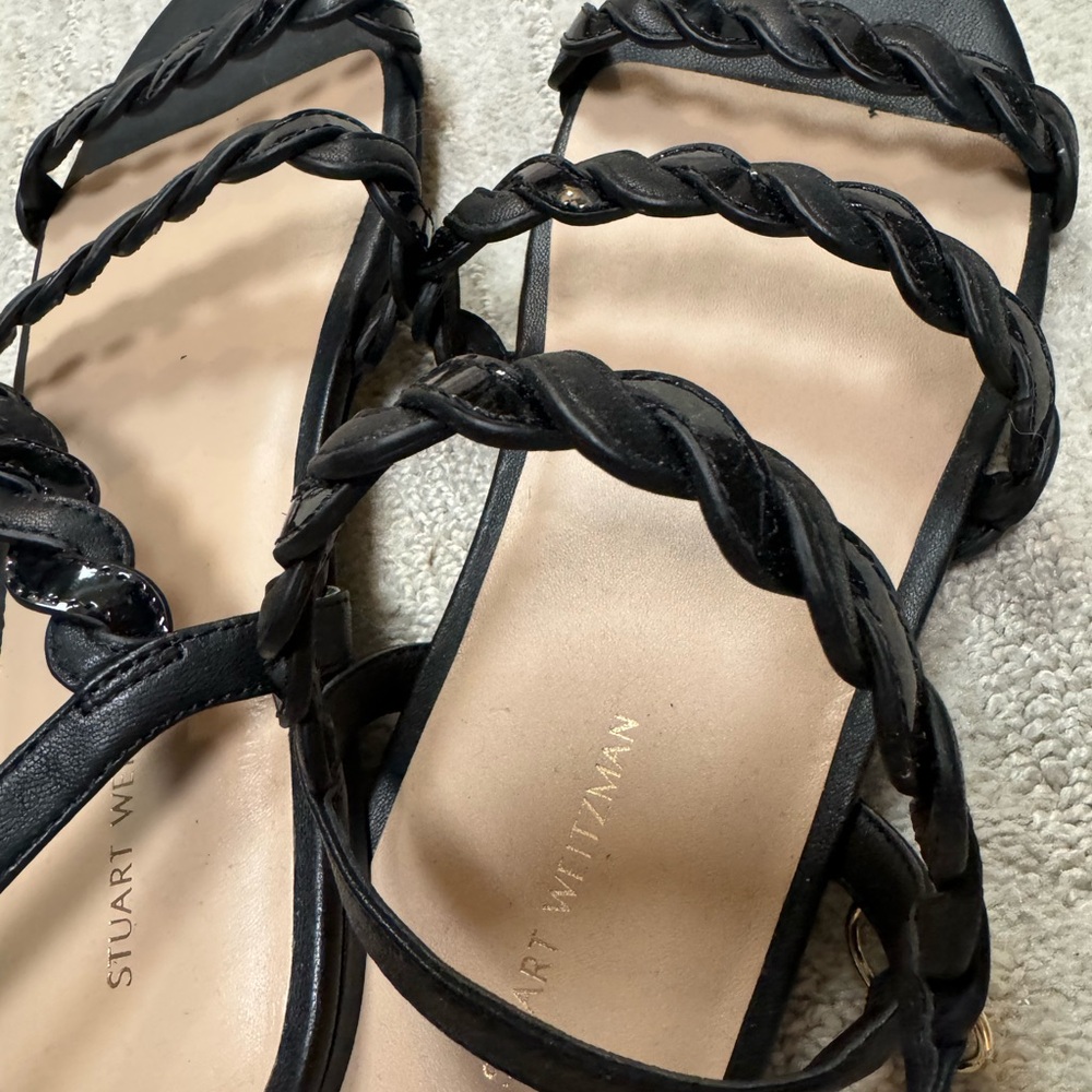 Stuart Weitzman Black Strappy Flat Sandals. View 3